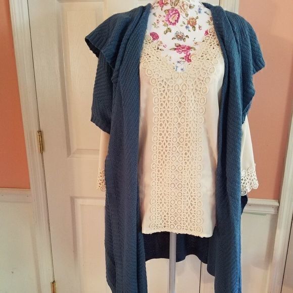 3 for $18 Military Hippie Blue‎ Short Sleeve Long Cardigan - Picture 1 of 5